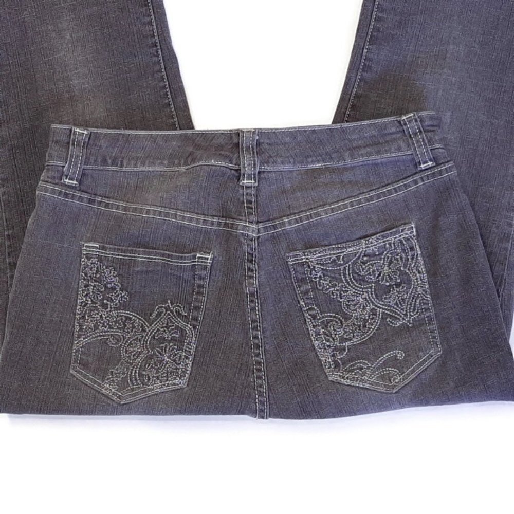 Vintage Chicos Platinum Callie Jeans Straight Leg Denim Gray Embroidered Size 4